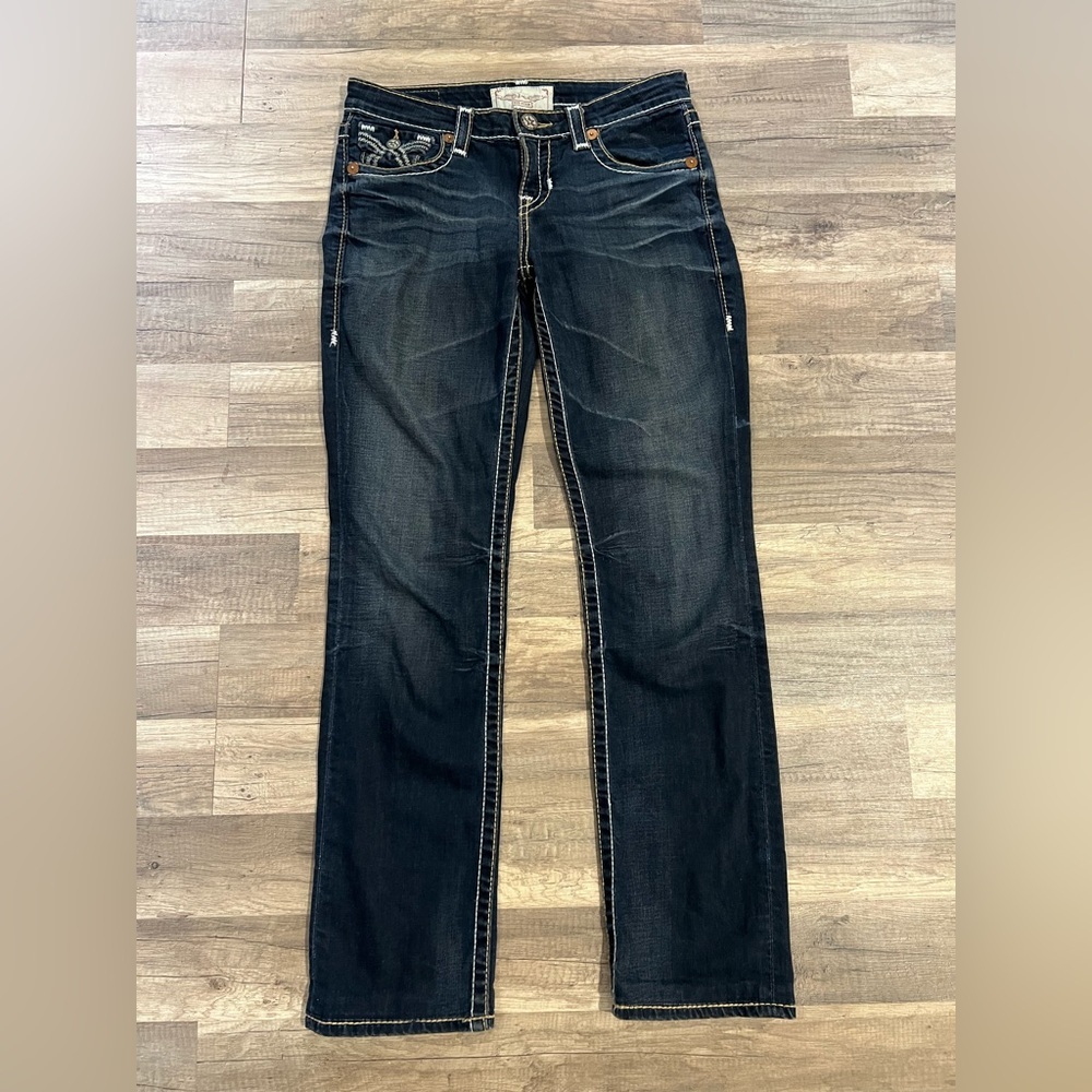 Big Star “Nina” Woman’s Dark Wash Thick Stitch Sturdy Western Bootcut Jeans 27L